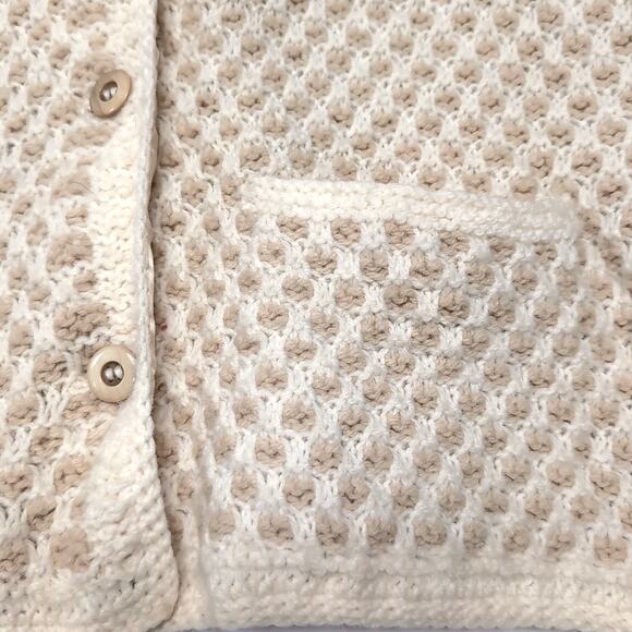 Hand Knit Handmade Sweater Blazer Cardigan Womens Size M Tan Cream Pockets NEW - Picture 11 of 16